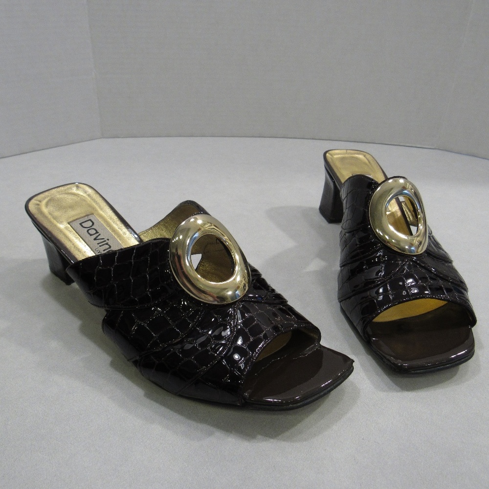 Davina London Slip On Heel Sandal Brown Reptile